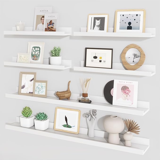 Axeman Picture Ledge Shelf, Floating Shelves for Wall Decor Storage Set of 6, 36 inch Floating Wall Mounted Shelves, Wall Shelves with Lip for Living Room, Bedroom, Nursery, Bathroom, Kitchen, White