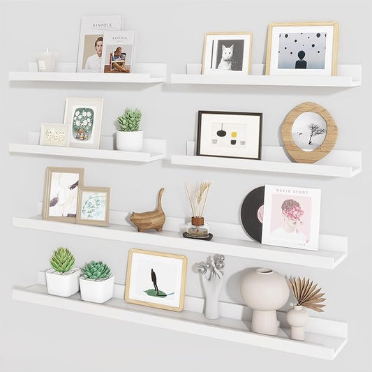 Axeman Picture Ledge Shelf, Floating Shelves for Wall Decor Storage Set of 6, 36 inch Floating Wall Mounted Shelves, Wall Shelves with Lip for Living Room, Bedroom, Nursery, Bathroom, Kitchen, White