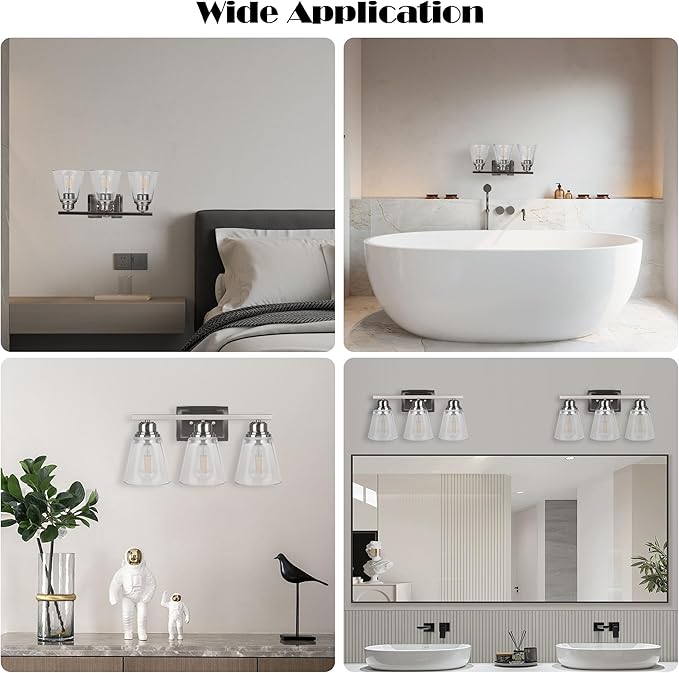 Brushed Nickel 3 Light Vanity Light Set with Hardware - 5 Piece Bathroom Accessories Set