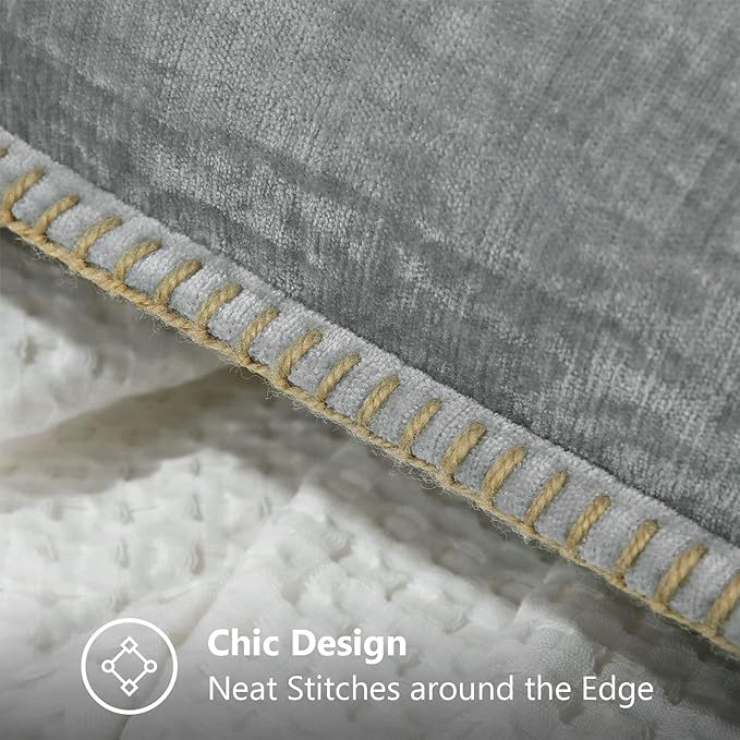 decorUhome Chenille Soft Throw Pillow Covers 22x22 Set of 2, Farmhouse Velvet Neutral Decorative Euro Pillow Covers with Stitched Edge for Couch Sofa Bed Home Decor, Neutral Gray