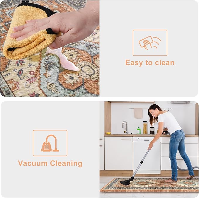 KIMODE Anti Fatigue Kitchen Mat for Floor, Boho Orange Kitchen Rugs Sets of 2, Cushioned Kitchen Floor Mats, Fall Kitchen Rugs Non Slip for Halloween Sink Laundry Desk Home 17"x47"+17"x29"