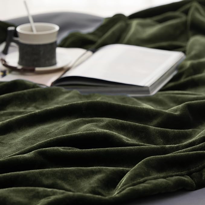 Bedsure GentleSoft Fleece Throw XL Blanket Olive Green - 300GSM Soft Lightweight Plush Cozy Blankets for Bed, Sofa, Couch, Travel, Camping, 50x70 inches