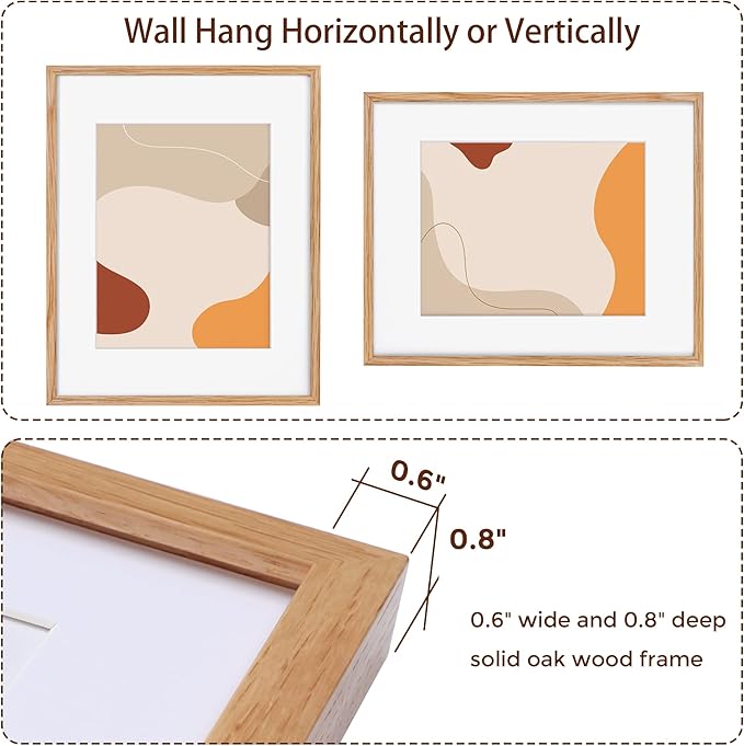 16x20 Picture Frame for Wall, 16 x 20 Solid Oak Wood Frames, Tempered Glass, 16x20 Picture Frame with Mat for 11x14, 16 by 20 Wood Frames, 16 x 20 Matted Poster Frame, Natural Oak Color