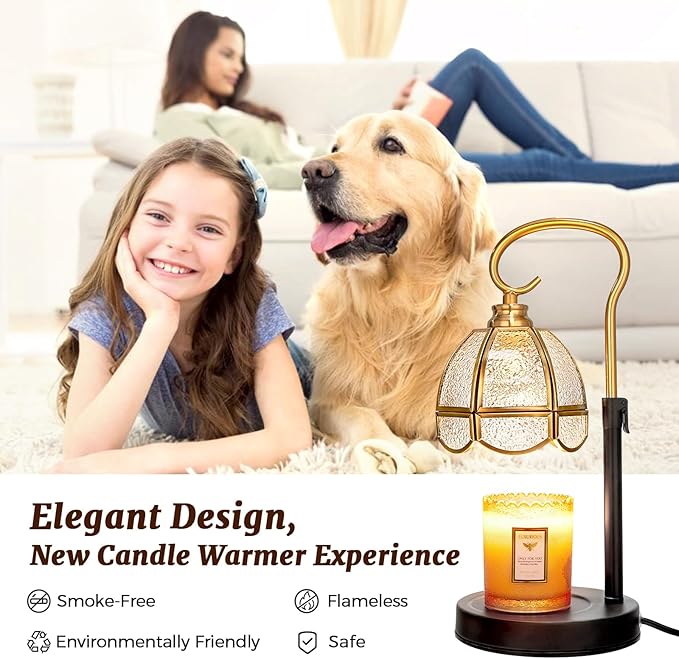 Candle Warmer Lamp with Timer, Dimmable, Adjustable Height, Birthday Gifts for Women Mom, House Warming Gifts New Home Decor, Wax Warmer Lamp for Jar Candles with 2 Bulbs (Transparent Shade)