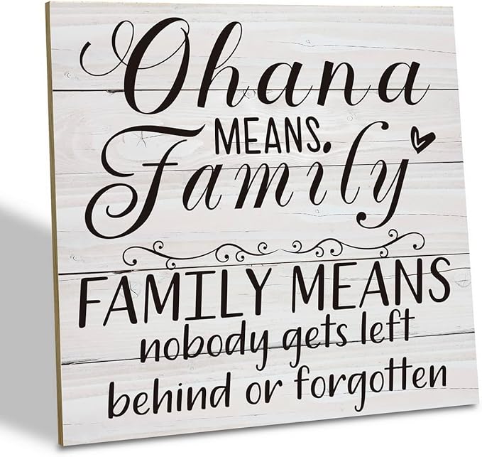 Family Wooden Plaque, “Family Means Nobody Gets Left Behind or Forgotten”, 6.2x6.2 Inch Table Art Sign, Farmhouse Quote Decor for Living Room or Home Tabletop