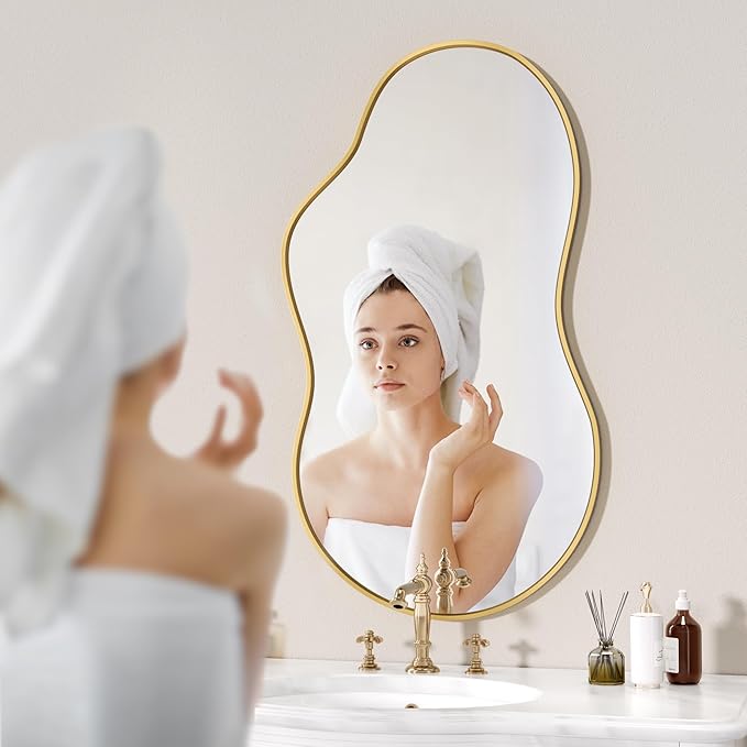 Hasipu Irregular Wall Mirror - 20"x35" Gold Irregular Abstract Mirror for Wall Asymmetrica Wall Mirrors Decorative Modern for Living Room Bathroom,Bedroom,Hallway