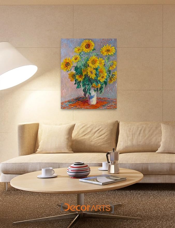 DECORARTS - Monet Sunflowers, Claude Monet Art Reproduction. Giclee Canvas Prints Wall Art for Home Decor 30x24