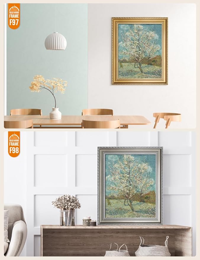 DECORARTS - The Pink Peach Tree - Vincent Van Gogh Giclee Prints w/Antique Brown Frame for Wall Decor. Picture Size: 16x20, Total Size w/Frame: 19x23