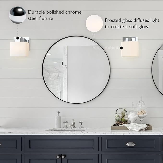 Design House Dove Creek Wall Light Sconce – Dimmable with Frosted Glass for Hallway, Bathroom, Foyer, Bedroom – Polished Chrome, 589663