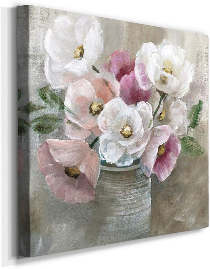 Wexford Home Square Premium Gallery Wrapped Canvas Flower Multicolor Wall Art Abstract Floral Romance Modern Pictures Print for Home Office, Ready to Hang, blooming and blushing, 16x16