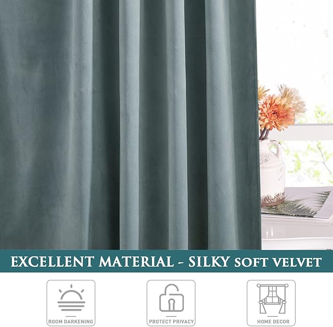StangH Light Blue Curtains Velvet - Luxury Long Door Curtains for Sliding Glass Door/French Window, Room Darkening Window Drapes for Bedroom/Kids Boys Room, Stone Blue, W52 x L108, 2 Panels