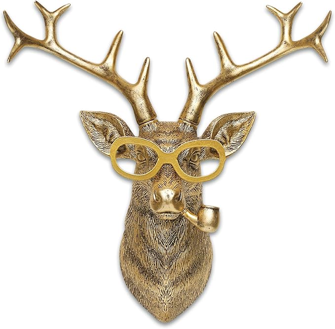 Animal Heads Wall Decor Resin Animals Sculptures Head Wall Hanging Decoration Gold vintage Wall Sculpture for Living Room Bedroom Office(Deer,not include metal frames)