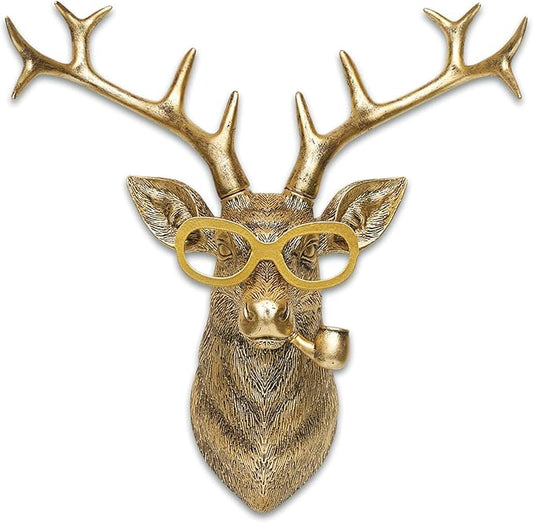 Animal Heads Wall Decor Resin Animals Sculptures Head Wall Hanging Decoration Gold vintage Wall Sculpture for Living Room Bedroom Office(Deer,not include metal frames)