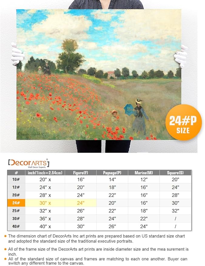 DECORARTS - Poppies at Argenteuil, 1873, Claude Monet Art Reproduction. Giclee Canvas Prints Wall Art for Home Decor 30x24