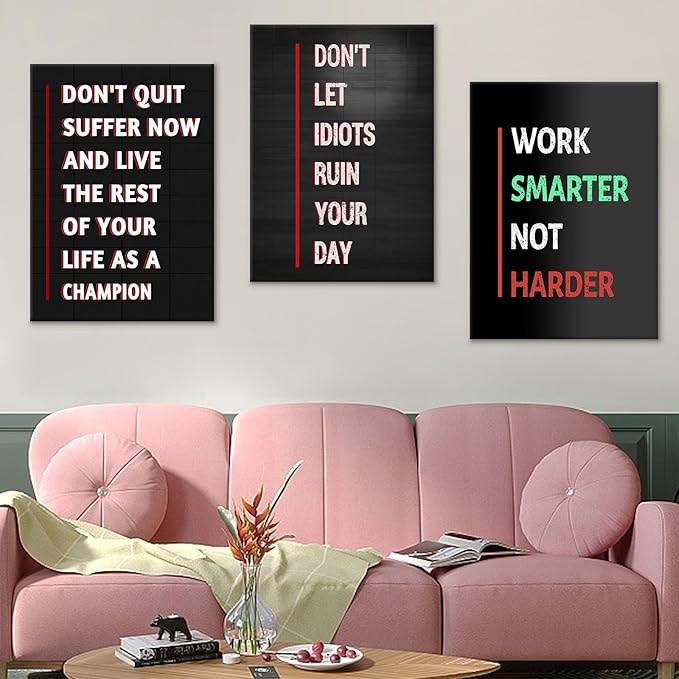 Motivational Canvas Wall Art Inspirational Entrepreneur Quotes 3 Pieces Poster Print Positive Painting for Modern Home Living Room Workplace Gym Picture Wall Decoration Ready to Hang [60''Wx28''H]