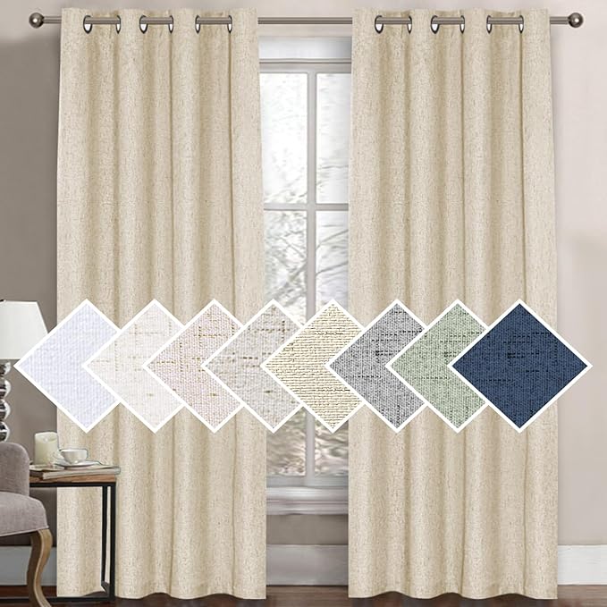 H.VERSAILTEX 100% Blackout Curtain for Bedroom 96 Inches Long Grommet Linen Face Full Light Blocking Curtain Drape for Living Room Thermal Insulated Linen Look Curtain 1 Panel, Bleached Sand