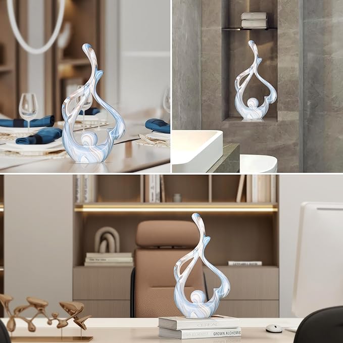 Blue Statue Decor for Living Room, Modern Sculptures Home Decor Accents, Absrtact Decor Art Statue Table Top Decorations, Shelf Decor Table Centerpieces for Dining Room