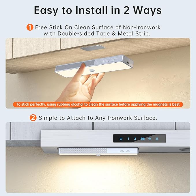 LED Closet Light, 30LEDs Dimmer USB Rechargeable Motion Sensor Light Under Cabinet Lighting with Remote Control, Wireless Stick-Anywhere Night Safe Light Bar for Wardrobe,Kitchen-2 Pcs, Warm