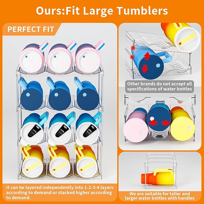 Yieach 2 Tier Stackable Water Bottle Organizer for Kitchen Cabinets,Countertop,Large Compartment Water Bottle Storage Rack for 40oz Yeti,Stanley Cup,Waterbottle and Other Tumbler Organizer,Wine Rack