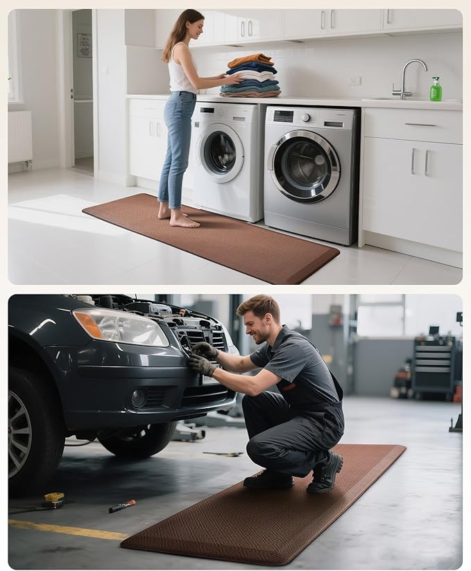 Ophanie Kitchen Mats for Floor, 3/4 Inch Thick Kitchen Rugs, 24 x 70 Anti Fatigue Standing Cushioned Mat, Waterproof,Comfort Ergonomic Mat for Office, Home, Sink, Brown Non-Slip Bottom