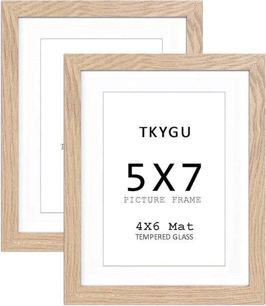 5x7 Picture Frame woden with mat 4x6 photo Frame Set of 2 - Modern Style Wood Composite Frames Tempered Glass Photo Frame for Home Decor gift