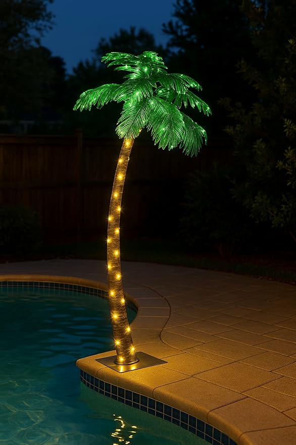 Lightshare 5FT Solar Gorgeous Palm Tree Artificial Lighted Palm Tree, 56LED Lights, Decoration for Office, Home, Party, Christmas, Nativity, Outside Patio