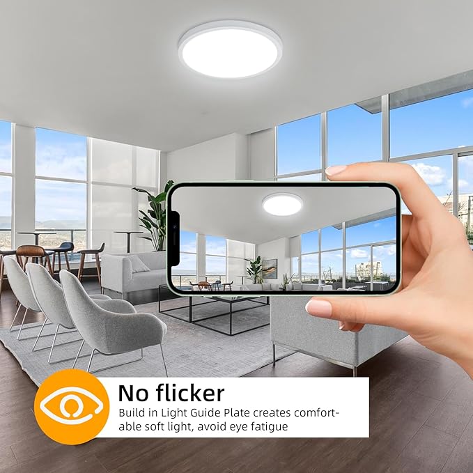 Hlite 4pack 12 inch Flush Mount LED Ceiling Light Fixture,24W 2400LM Super Slim Light Fixtures Ceiling Mount 3000K/4000K/5000K 3CCT Selectable,Ceiling Light Fixtures for Kitchen,Bedroom(White)