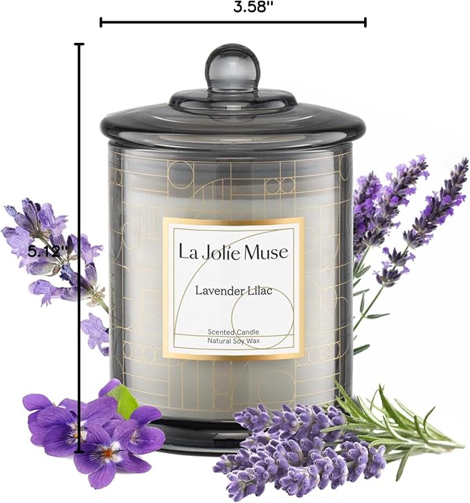 LA Jolie Muse Lavender Candle, Lavender Lilac Scented Candles, Luxury Candles Gift with Gift Box, Relaxing Aromatherapy Candle, Birthday Gifts for Women