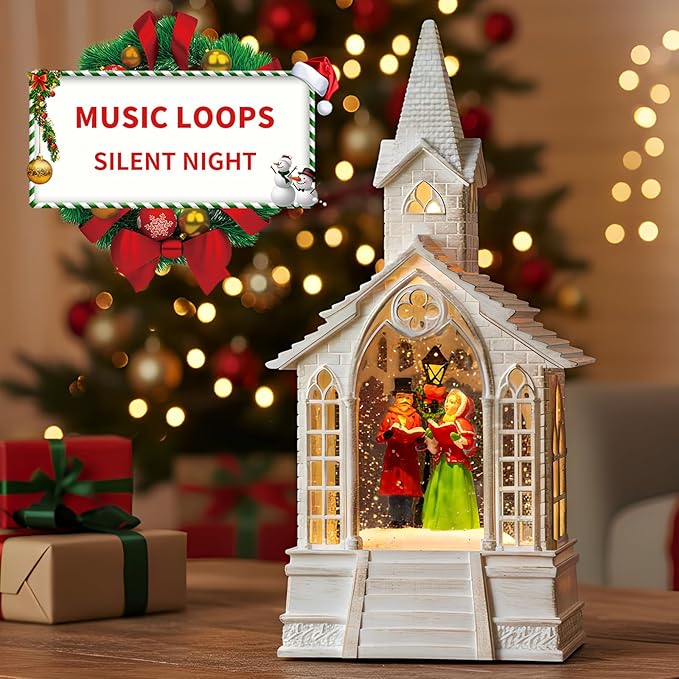 Christmas Snow Globes Church Choir Water Lantern,Silent Night Music, Holiday Decorations Gifts for Family Children or Friends