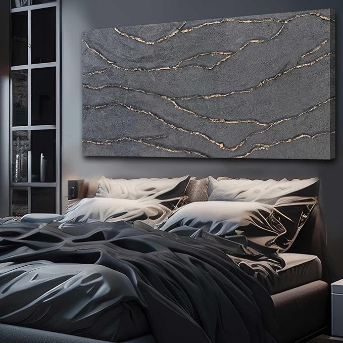 XIANSHOU Canvas Wall Art Hand Painted Large Gold and Grey Abstract Painting Textured Wall Decor 29"x58" Home Artwork Decoration for Living Room Office Bedroom Dining Room
