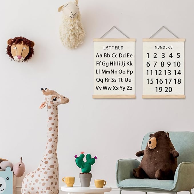 Supwhd Classroom Wall Decor, Numbers and Alphabet Educational Wall Art Poster, Alphabet ABC Numbers from 1 to 20 Poster Wall Decor for Toddler Kids Room Playroom Classroom, 12x16 Set of 2（Black）