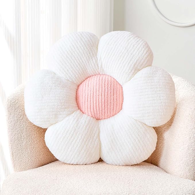 Soft White Pink 19.6" Flower Pillow for Home Decor, Cute Shaped Floor Pillow Aesthetic Plush Decorative Pillow for Bed Sofa Couch