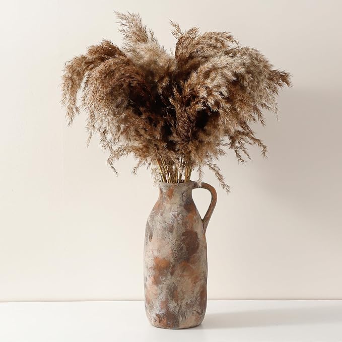 Large Ceramic Vase, Rustic Farmhouse Vase for Home Decor, Tall Decorative Flower Vase for Pampas Grass, Flowers, Living Room, Kitchen, Office Decor Table Centerpiece, 12.8 Inch Tall