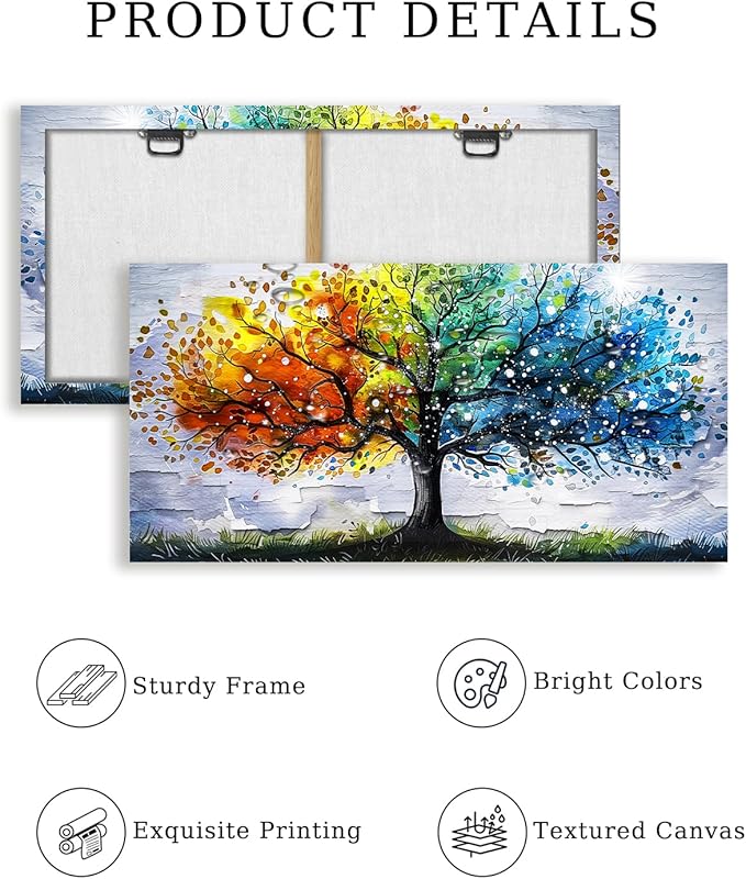crmotu Tree of Life Large Wall Art for Living Room, Colorful Tree Abstract Art Prints Watercolor Canvas Painting, Modern Landscape Aesthetic Pictures Wall Decor for Bedroom Bathroom Office 30"X60"