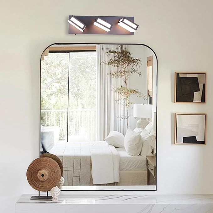 3-Light Bathroom Vanity Light Fixtures,Matte Black Bathroom Wall Lighting Fixtures Over Mirror, Dimmable 5CCT LED Vanity Lights with Acrylic Shades