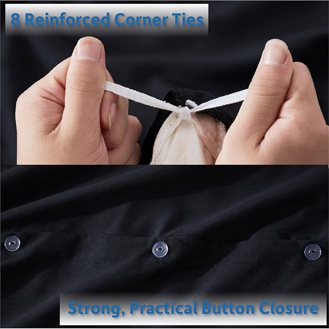 Nestl King Duvet Cover Set with Comforter Insert - Black 4 Piece 104x90 Duvet Cover & 2 Pillow Shams with White Quilted Down Alternative Comforter, Ultra Soft, All Season