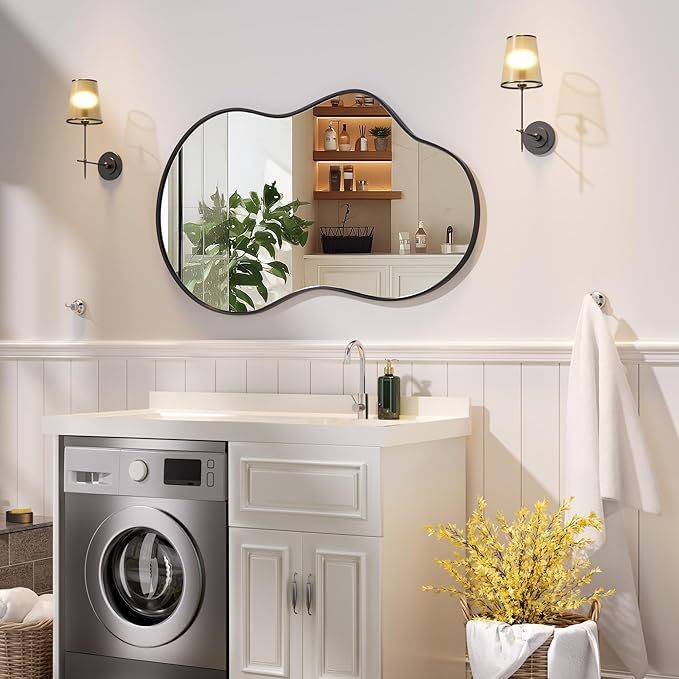 Hasipu Irregular Wall Mirror - 24"x35"Black Irregular Abstract Mirror for Wall Asymmetrical Wall Mirrors Decorative Modern for Living Room Bathroom,Bedroom,Hallway