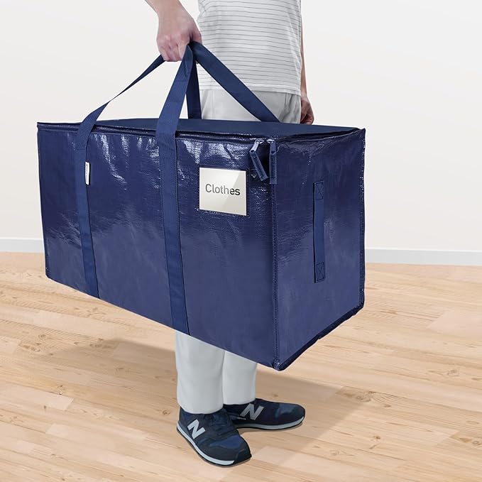 TICONN 4 Pack Extra Large Moving Bags with Zippers & Carrying Handles, Heavy-Duty Storage Tote Moving Boxes for Space Saving (4 Pack, Navy)
