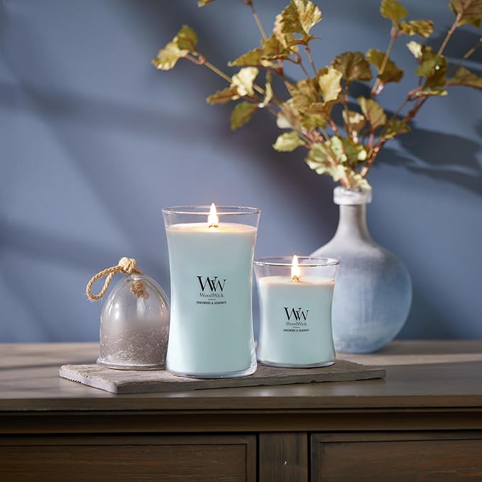 WoodWick Medium Hourglass Candle Sagewood/Seagrass - Premium Soy Blend Wax Pluswick Innovation Wood Wick Made in USA