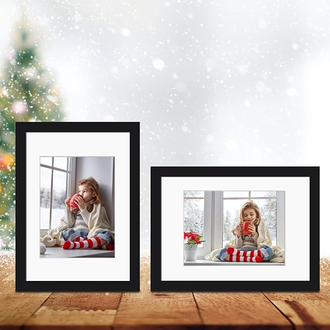 Egofine A4 Picture Frames Set of 4, Made of Solid Wood Covered by Plexiglass 4x6 and 6x8 with Mat or A4 whitout Mat, for Table Top Display and Wall Mounting Photo Frame Black