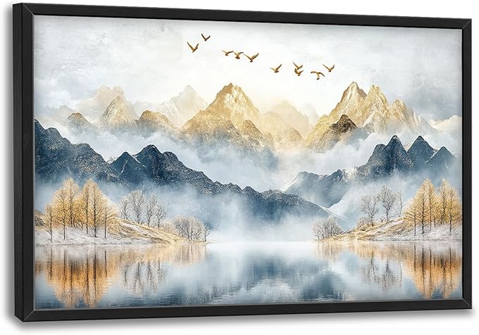 Mountain Large Wall Art for Living Room Framed, Lake Oversized Wall Decor Pictures, Nature Scenery Canvas Print Painting, Aesthetic Artwork Bedroom Office Home Decor 36"x24"