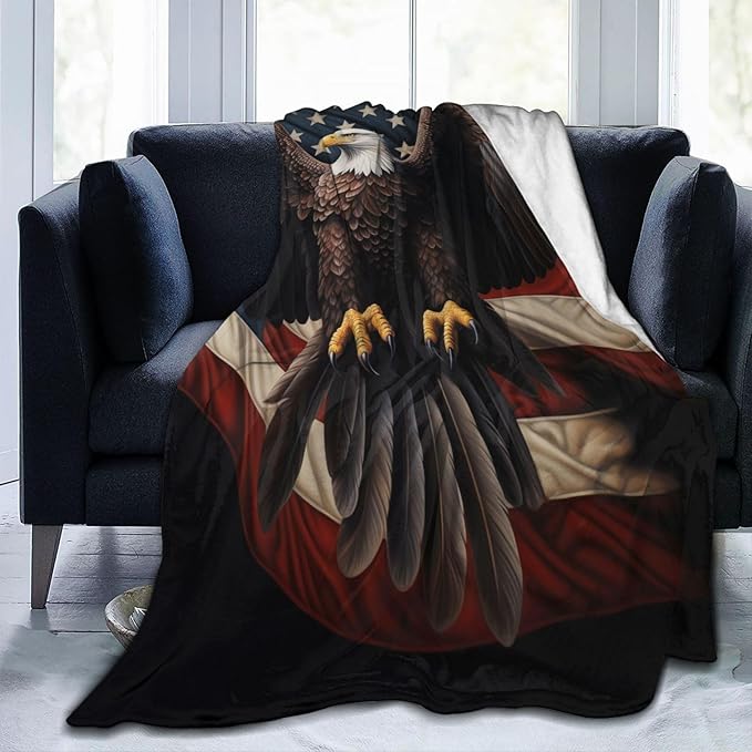 American Eagle Flag Blanket Gfits for Women Men Kids Bald Eagle Flannel Throw Blankets Soft Fuzzy Lightweight for Home Decor Couch Bed Sofa 60x50 Inches