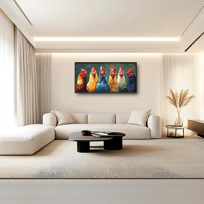 Olivine Rooster Large Wall Art, Farmhouse Rooster Pictures Wall Decor, Vintage Chicken Canvas Prints Painting, Framed Artwork for Dining Room Living Room Bedroom Bathroom Office Home Decor 60"x30"