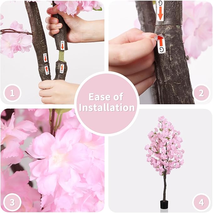 Artificial Pink Cherry Blossom Tree 5.5ft(67in) Tall Fake Silk Leaves Indoor Decor Handmade Lifelike Sakura Tree for Wedding Realistic Cherry Plant in Pot for Home Living Room,Office,Outdoor Decor