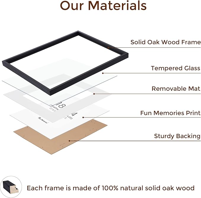 Black 18x24 Picture Frame, Large 18 by 24 Poster Frames Set of 2, Natural Oak Wood Frame 18 x 24 with Tempered Glass, 18x24 Black Wood Frames, 18"x24" Art Frame