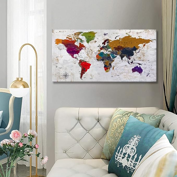 ZEYDRT Canvas Wall Art map Wall Art for Office Living Room Home Decorations world map Canvas Art Wall Decor Wall Decoration Vintage map of the world Office for Home Bedroom Decoration24 x48 …