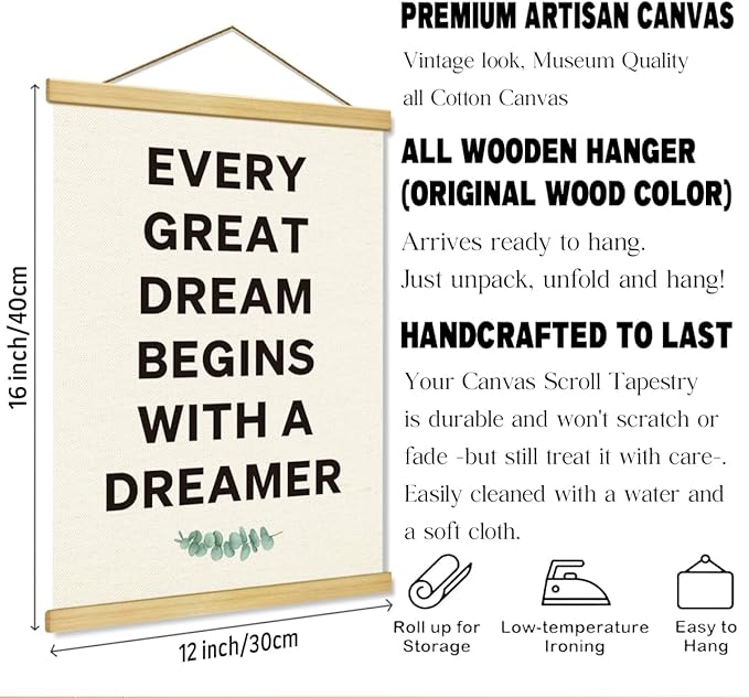 Inspirational Canvas Poster,Positive Affirmations, Canvas Poster Wood Hanger, Motivational Home Office Decorate, Classroom Decor, Positive Mindset Canvass Banner, Farmhouse Hanging Decor