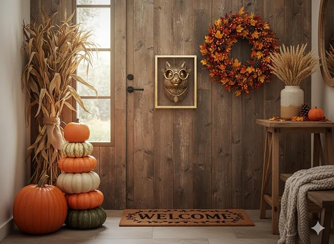 Animal Heads Wall Decor (Includes Metal Frame) Resin Animals Sculptures Head Wall Hanging Decoration Gold vintage Wall Sculpture for Living Room Bedroom Office(Squirrel)