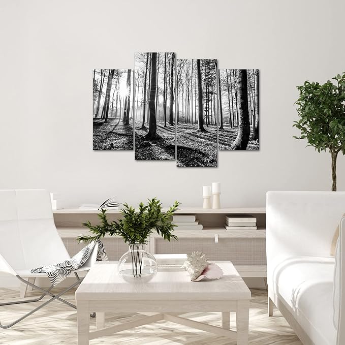 sechars - Black and White Forest Canvas Wall Art Tree Sunset Pictures Prints Nature Landscape Artwork Living Room Office Hotel Decoration