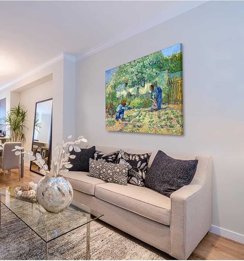 DECORARTS - First Steps, after Millet. Vincent Van Gogh Art Reproduction. Giclee Print on Canvas. Wall Art for Home. 40x32